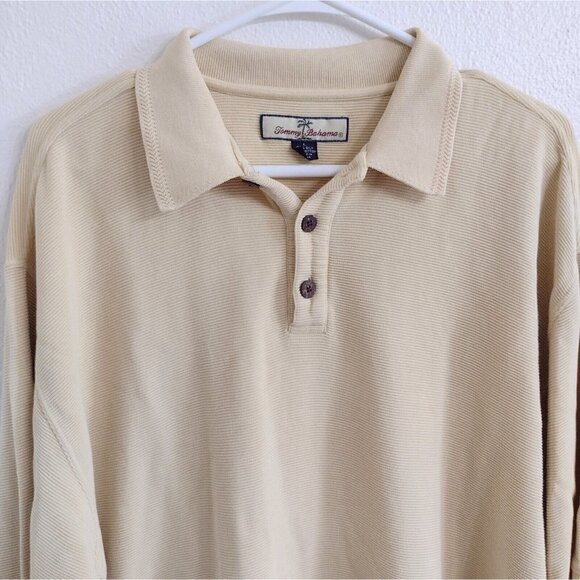 Tommy Bahama Golf Polo Mens L Silk Blend Yellow Ribbed Short Sleeve - Picture 3 of 8